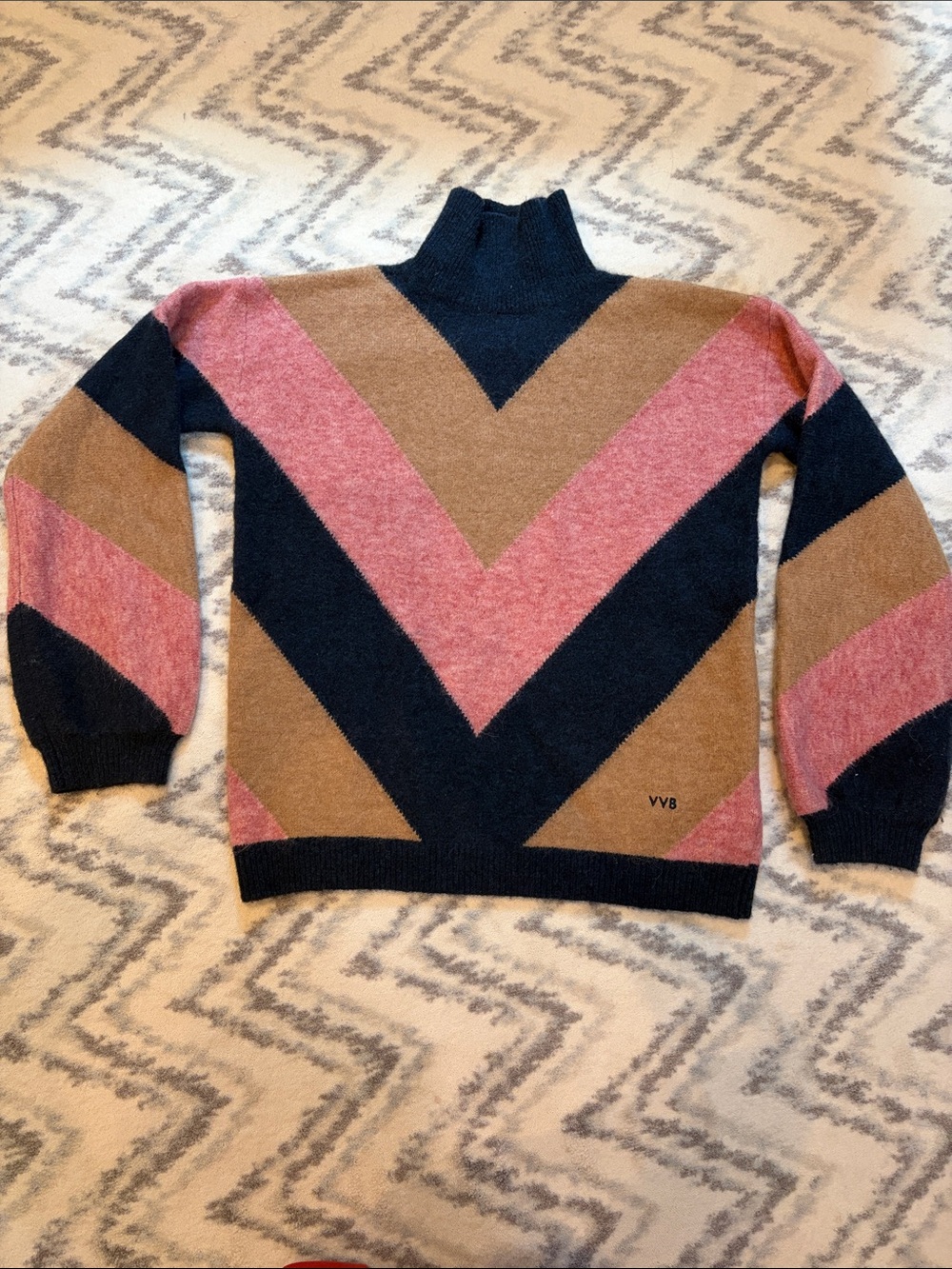 Victoria Beckham Chevron Turtleneck Sweater in Pink, Navy & Camel